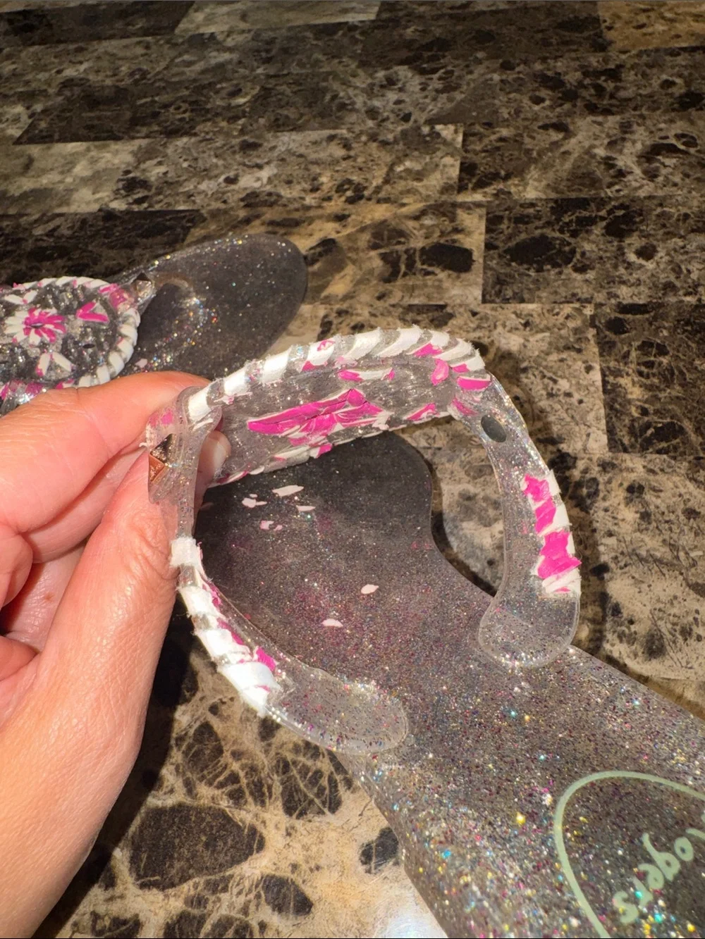 Jack Rogers Silver Colorful Glitter Girls' Sandals with pink/white accents - 4